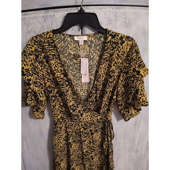 Top shop  puff ruffled sleeve zebra print  dress sz 2 Boho Feminine Cottagecore - Picture 3 of 11